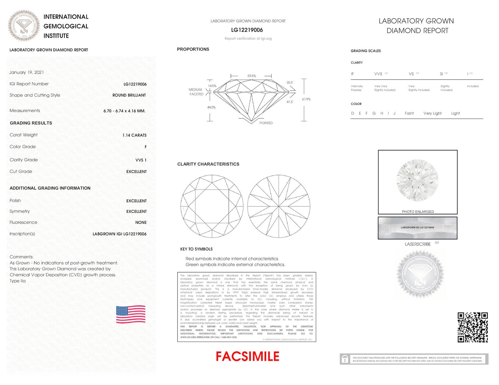 Certificate of diamond 1.14 Carat Round Diamond