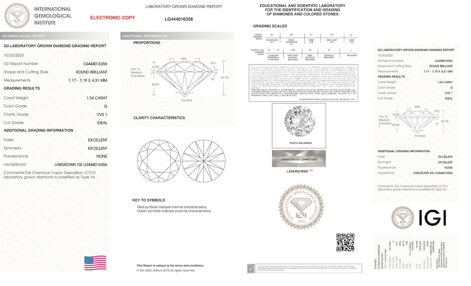 Certificate of diamond 1.34 Carat Round Diamond