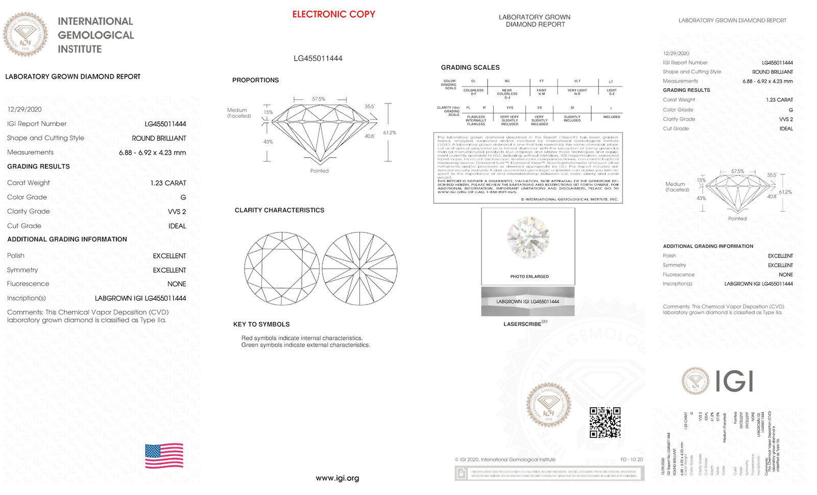 Certificate of diamond 1.23 Carat Round Diamond