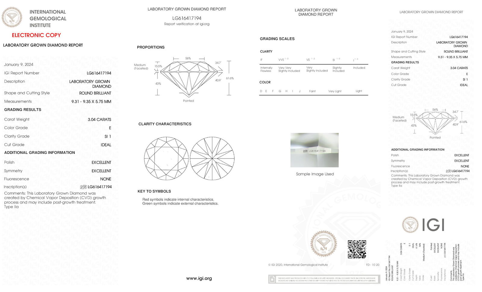 Certificate of diamond 3.04 Carat Round Diamond