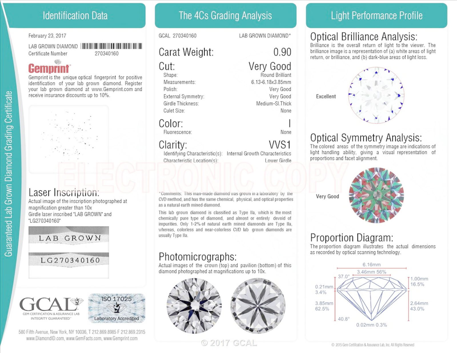 Certificate of diamond 0.9 Carat Round Diamond