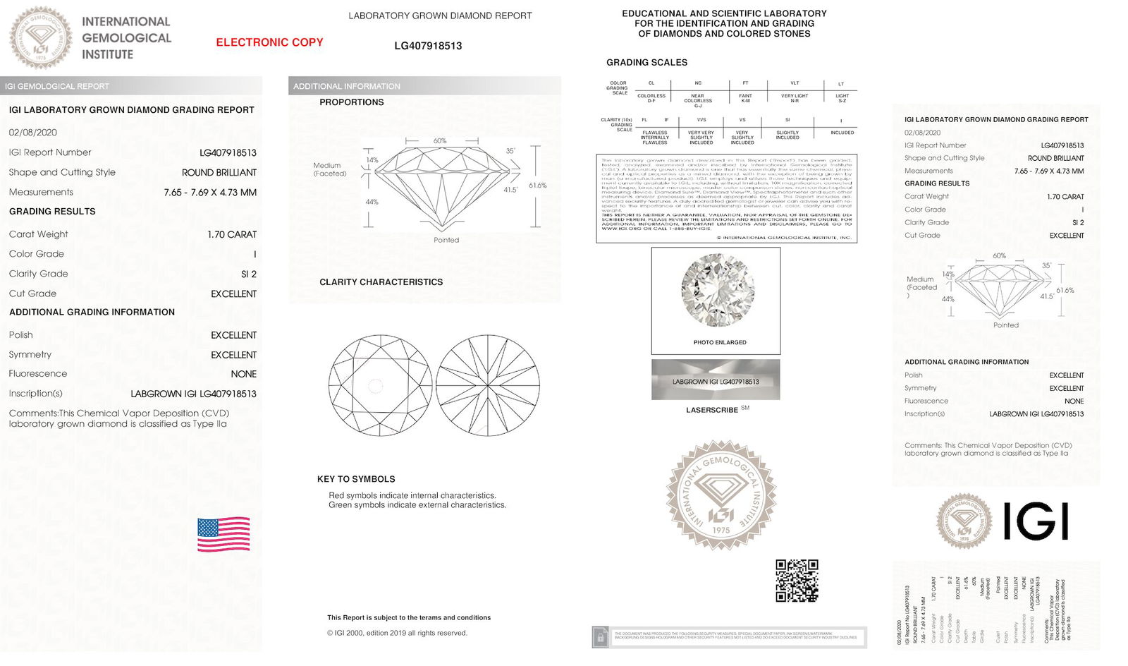 Certificate of diamond 1.7 Carat Round Diamond