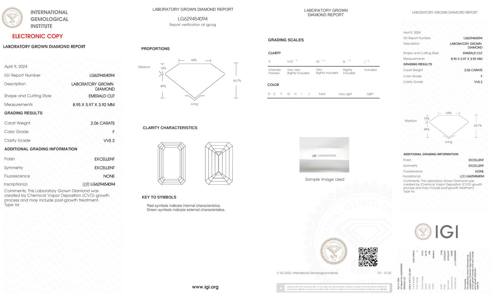 Certificate of diamond 2.06 Carat Emerald Diamond