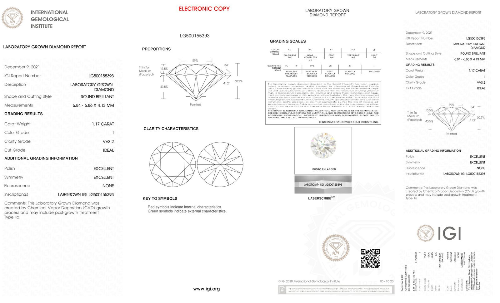Certificate of diamond 1.17 Carat Round Diamond