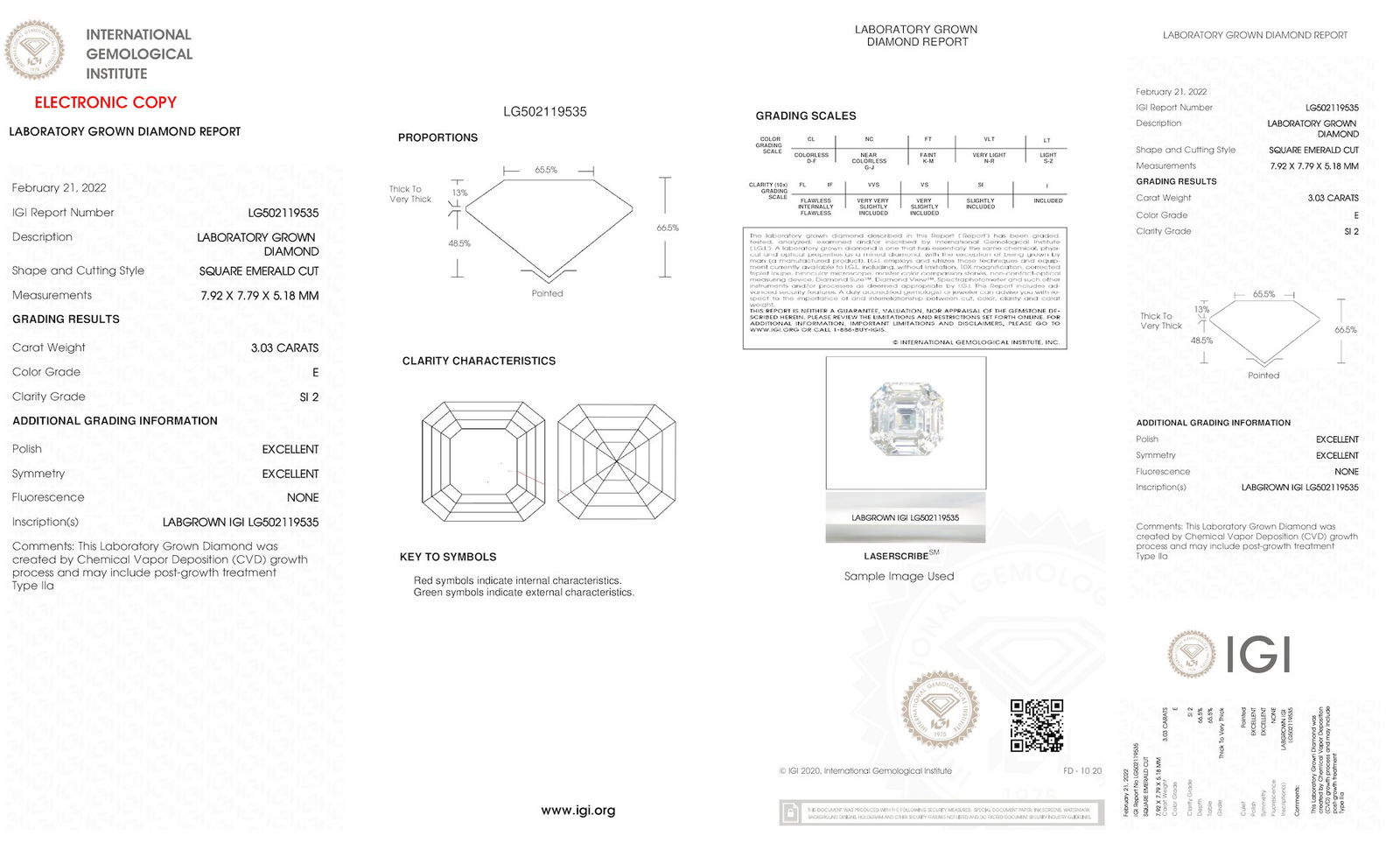 Certificate of diamond 3.03 Carat Asscher Diamond