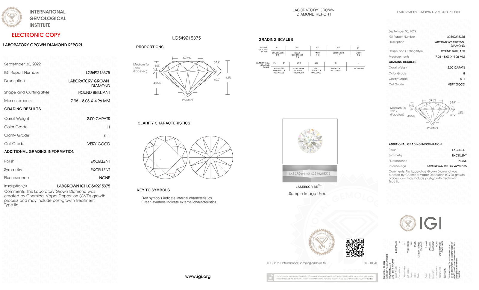 Certificate of diamond 2 Carat Round Diamond