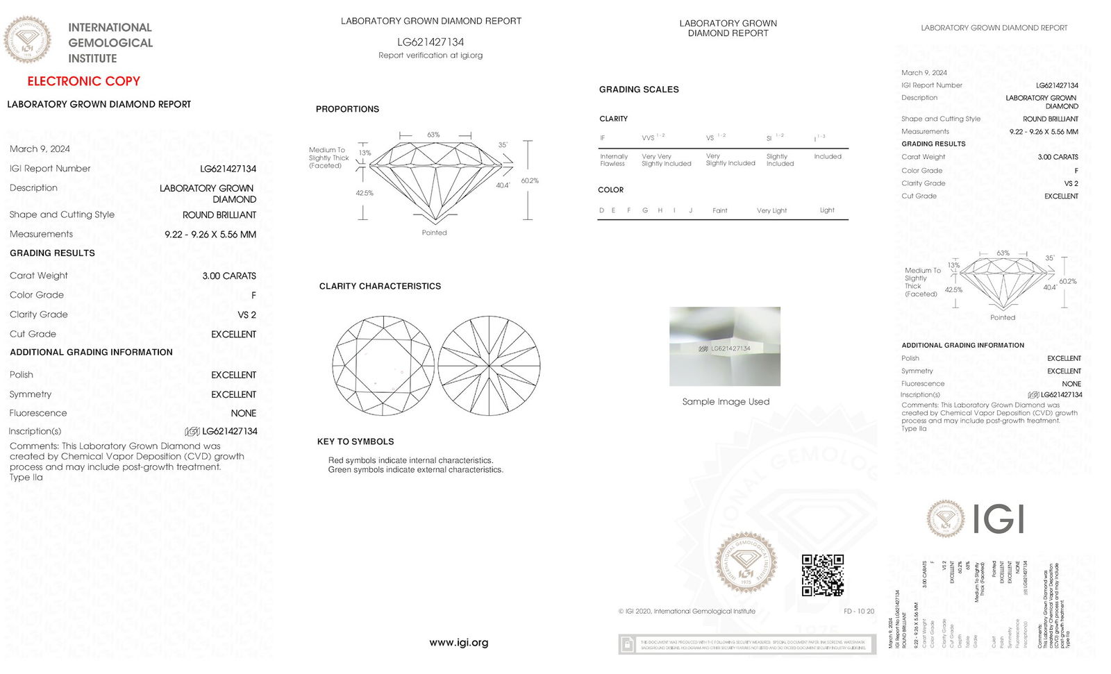 Certificate of diamond 3 Carat Round Diamond