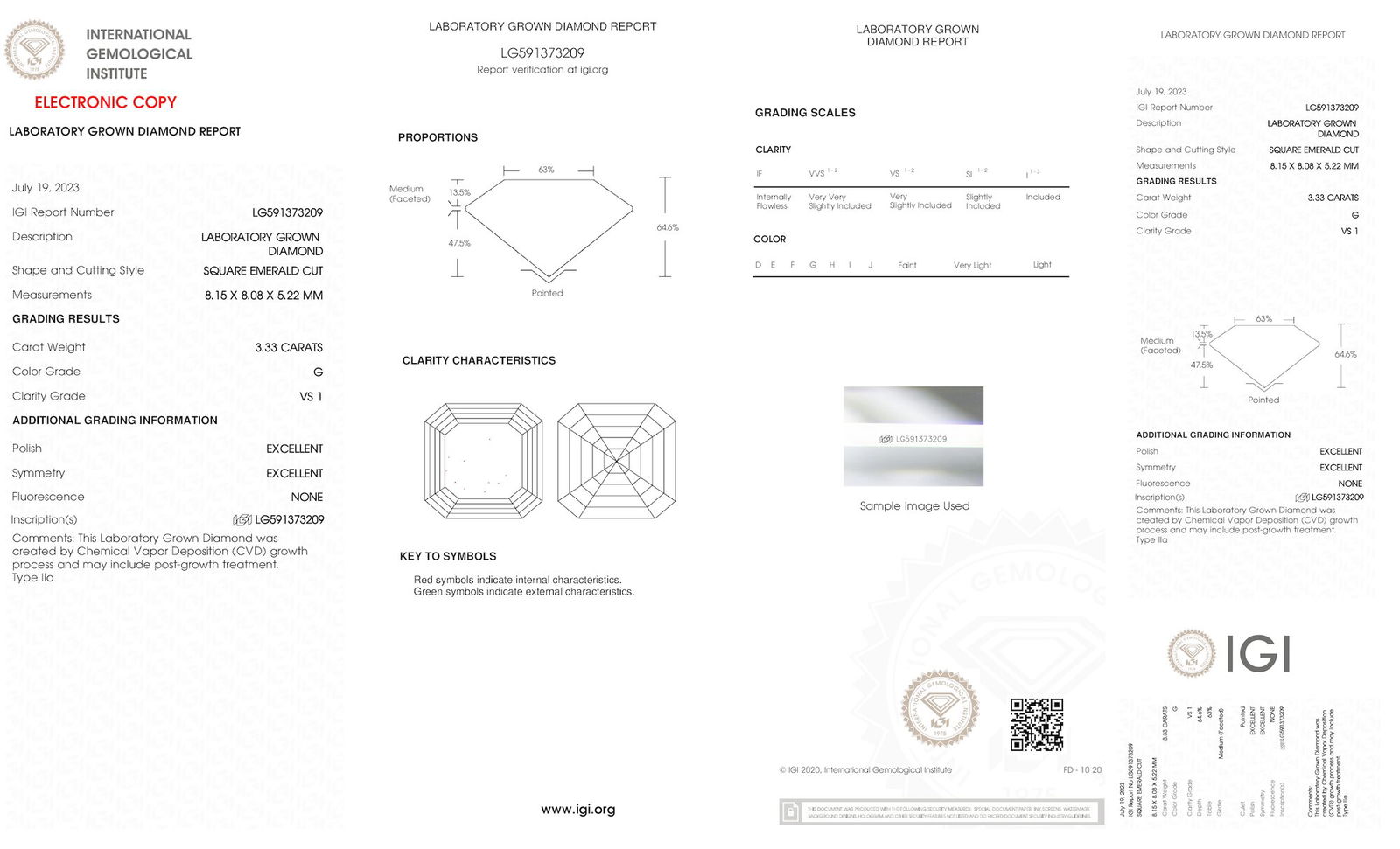 Certificate of diamond 3.33 Carat Asscher Diamond