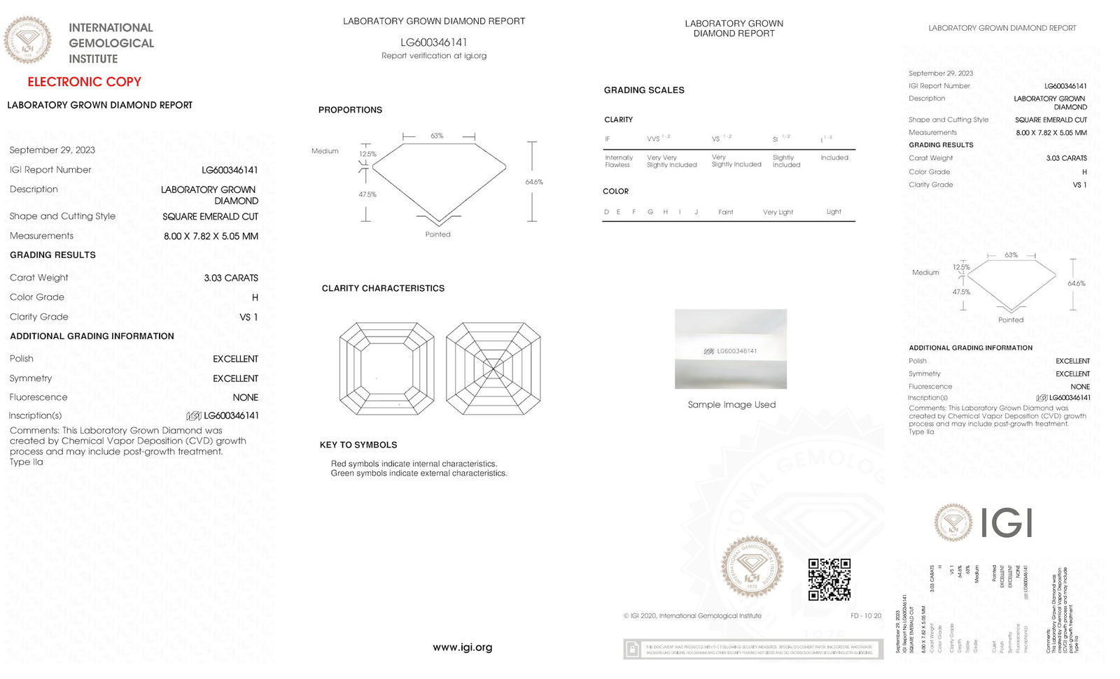 Certificate of diamond 3.03 Carat Asscher Diamond