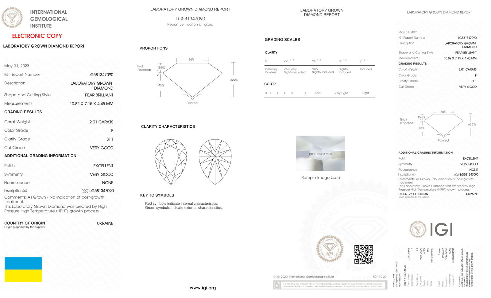 Certificate of diamond 2.01 Carat Pear Diamond