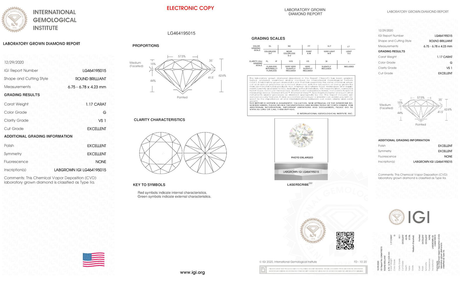 Certificate of diamond 1.17 Carat Round Diamond