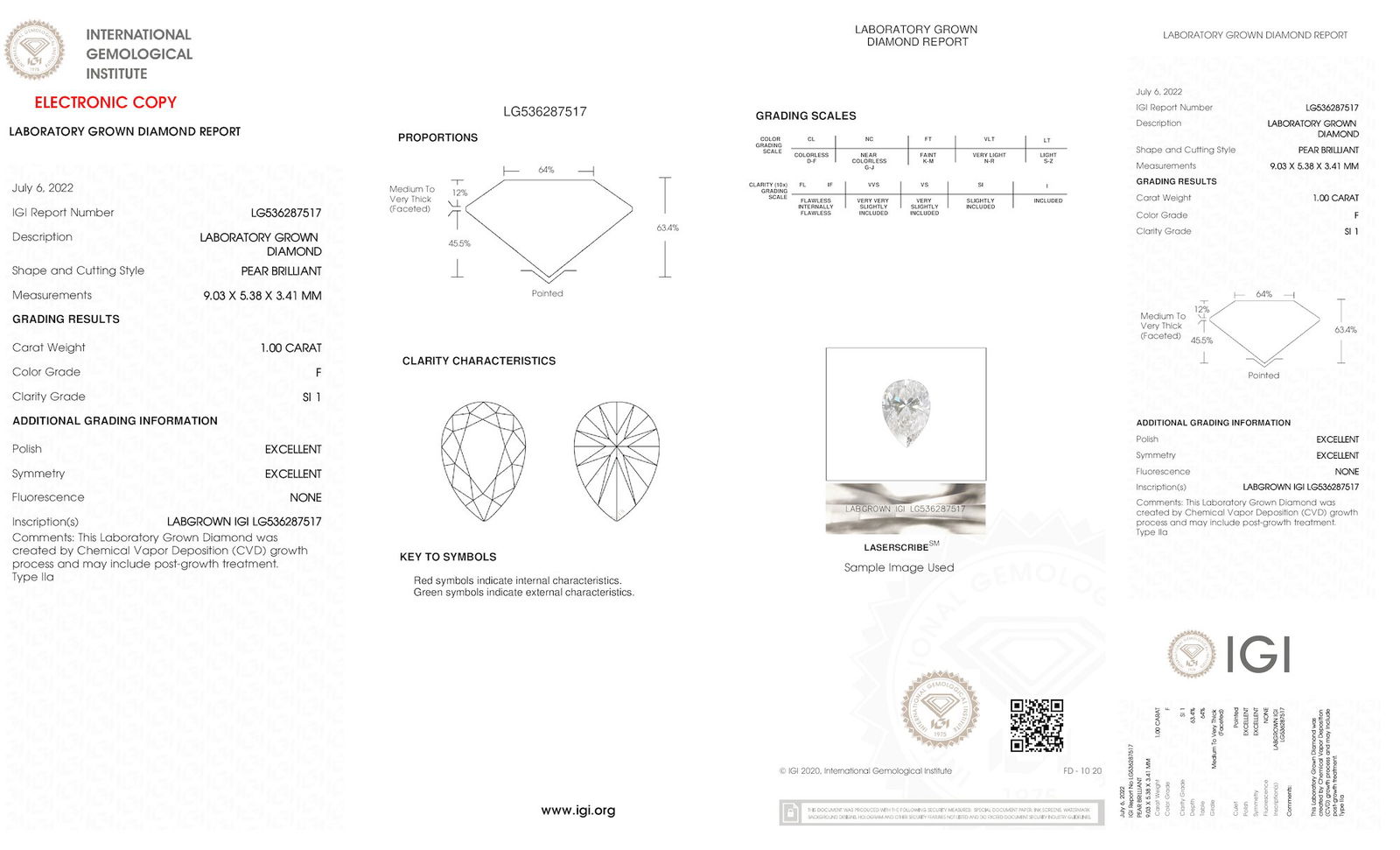 Certificate of diamond 1 Carat Princess Diamond