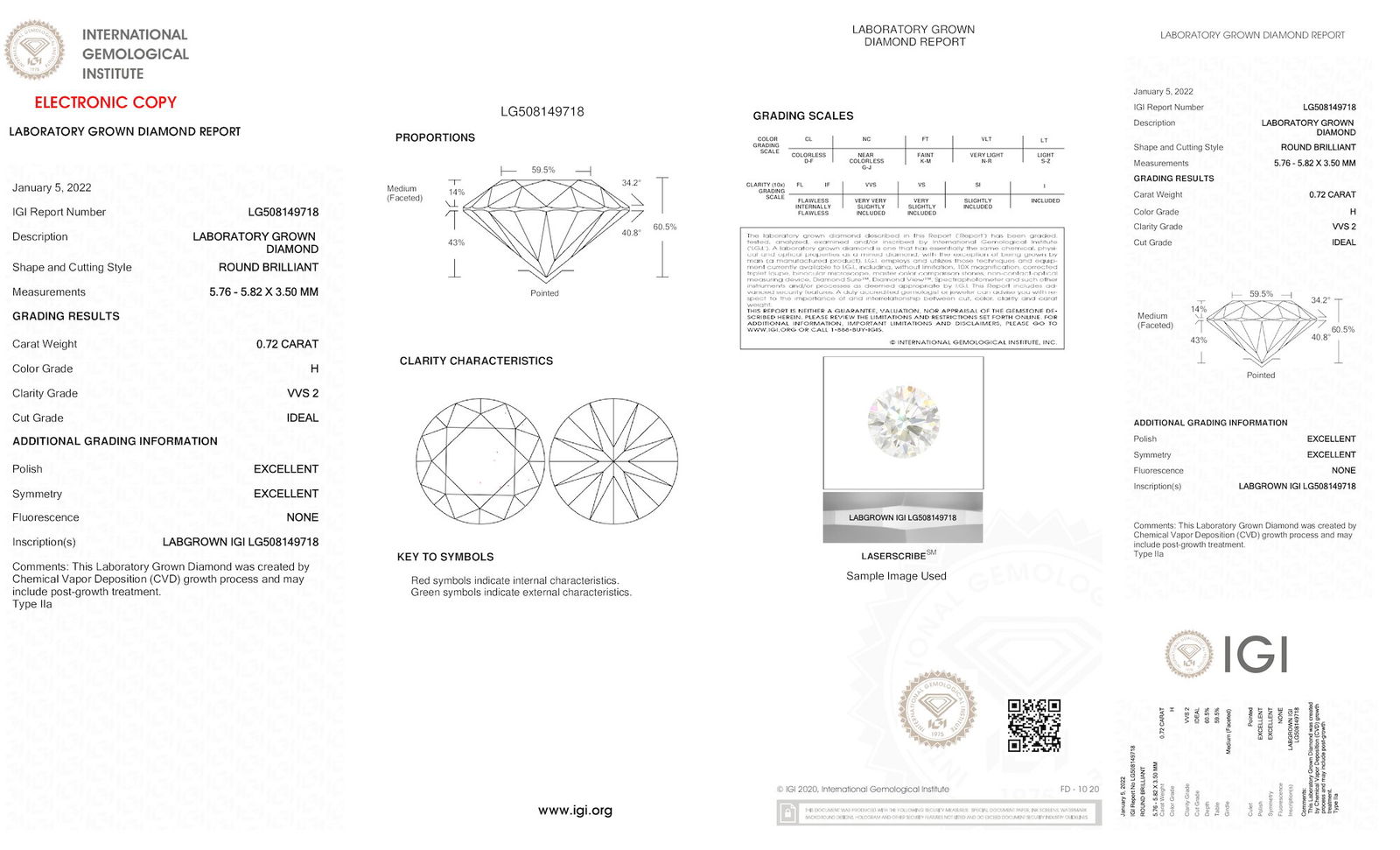 Certificate of diamond 0.72 Carat Round Diamond