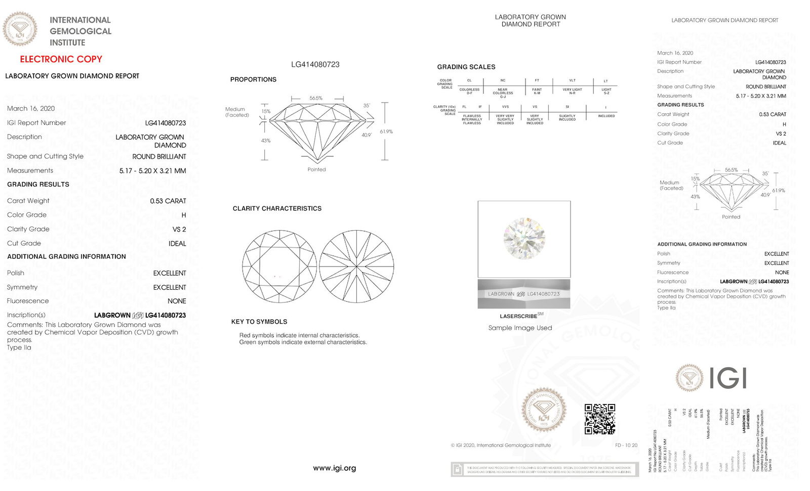 Certificate of diamond 0.53 Carat Radiant Diamond