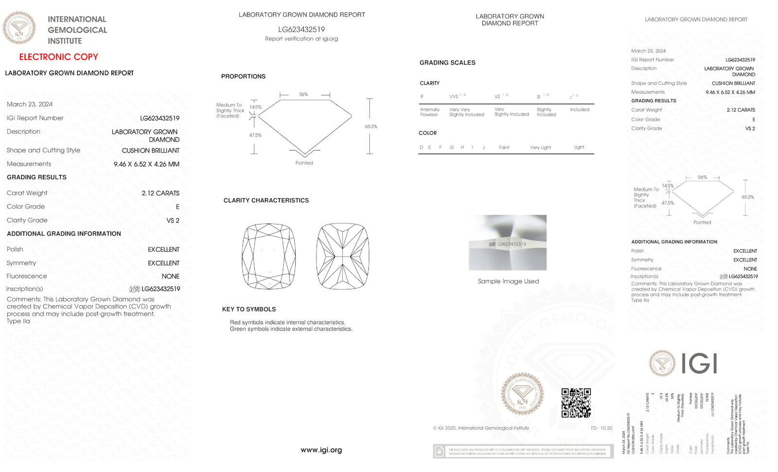 Certificate of diamond 2.12 Carat Cushion Diamond