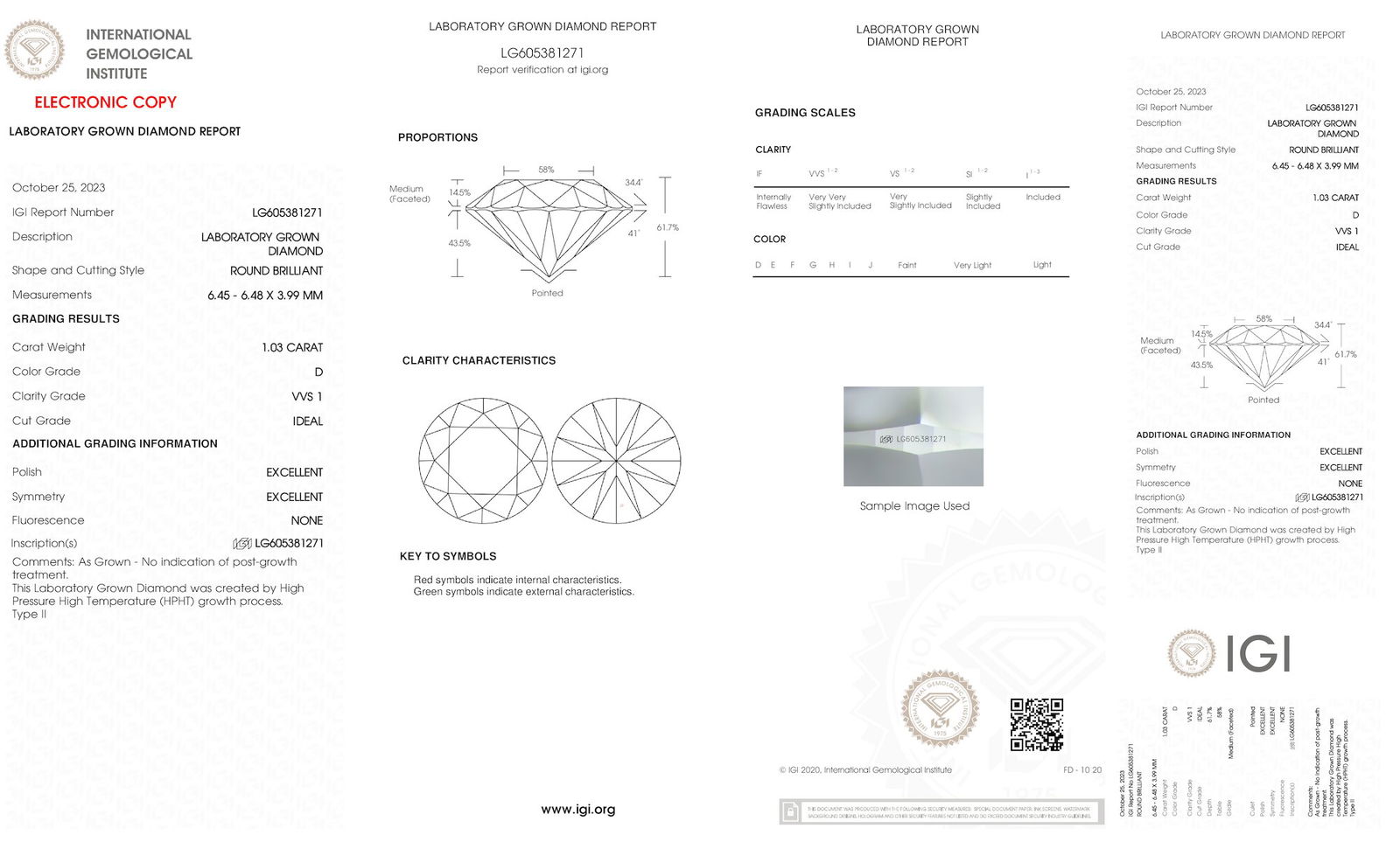 Certificate of diamond 1.03 Carat Round Diamond