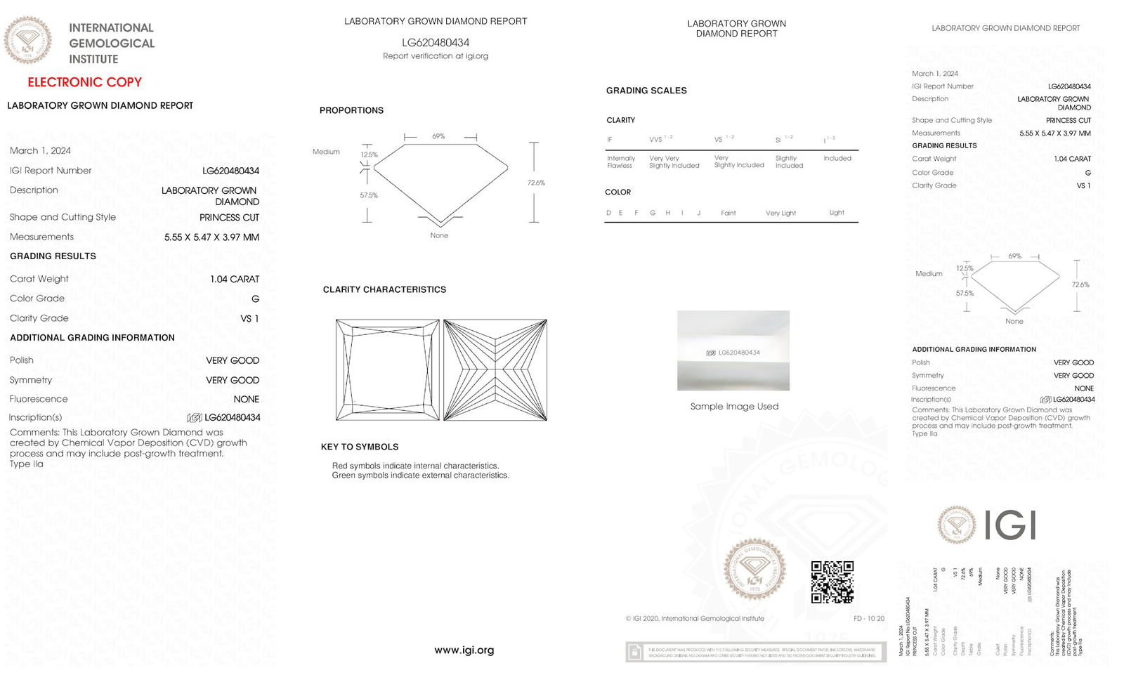 Certificate of diamond 1.04 Carat Princess Diamond