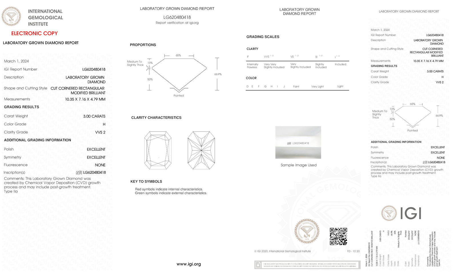 Certificate of diamond 3 Carat Radiant Diamond