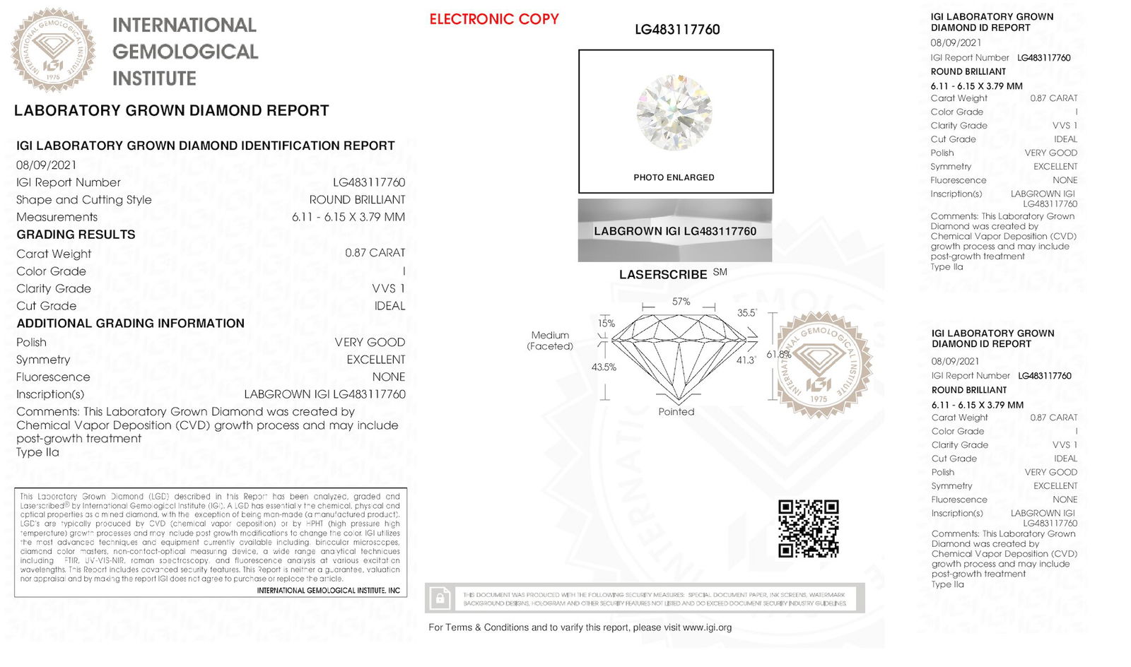 Certificate of diamond 0.87 Carat Round Diamond