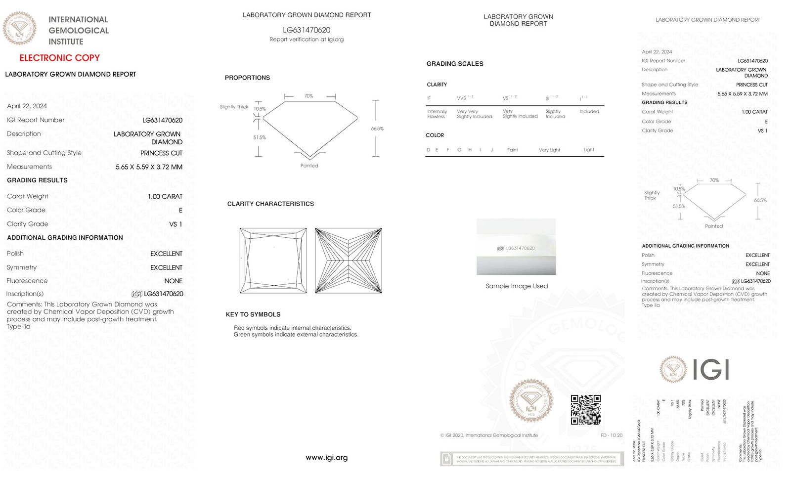 Certificate of diamond 1 Carat Princess Diamond