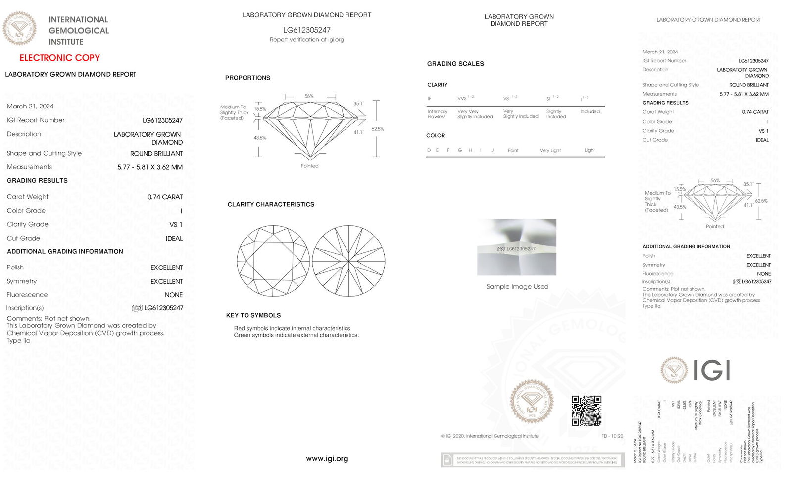 Certificate of diamond 0.74 Carat Round Diamond