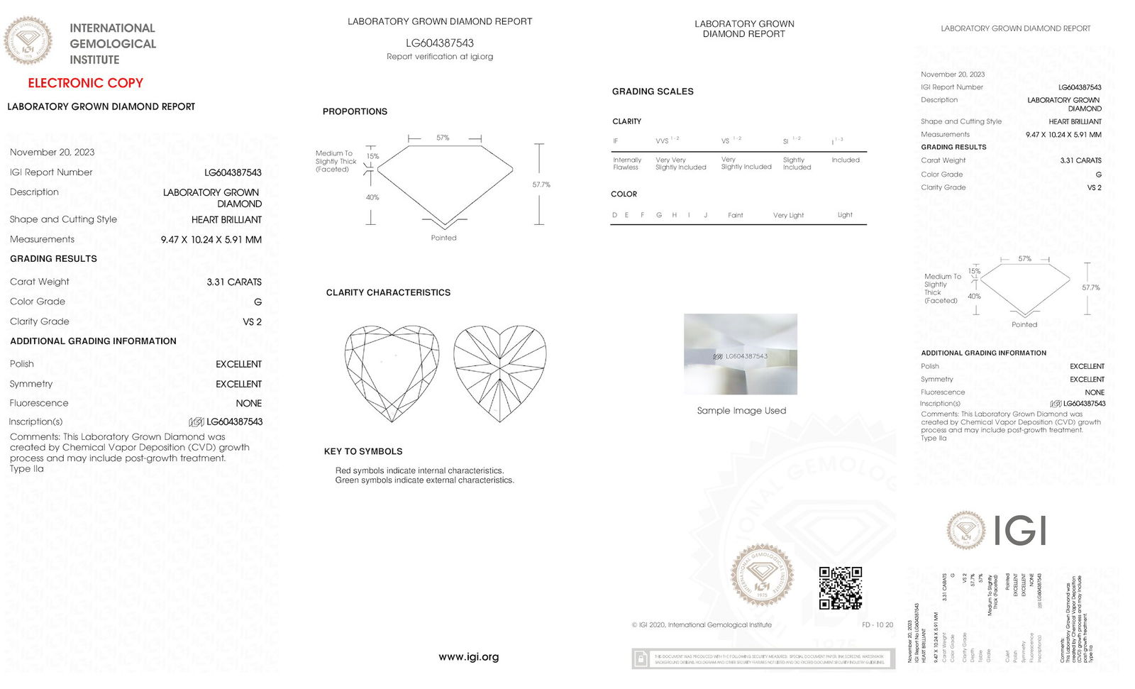 Certificate of diamond 3.31 Carat Heart Diamond