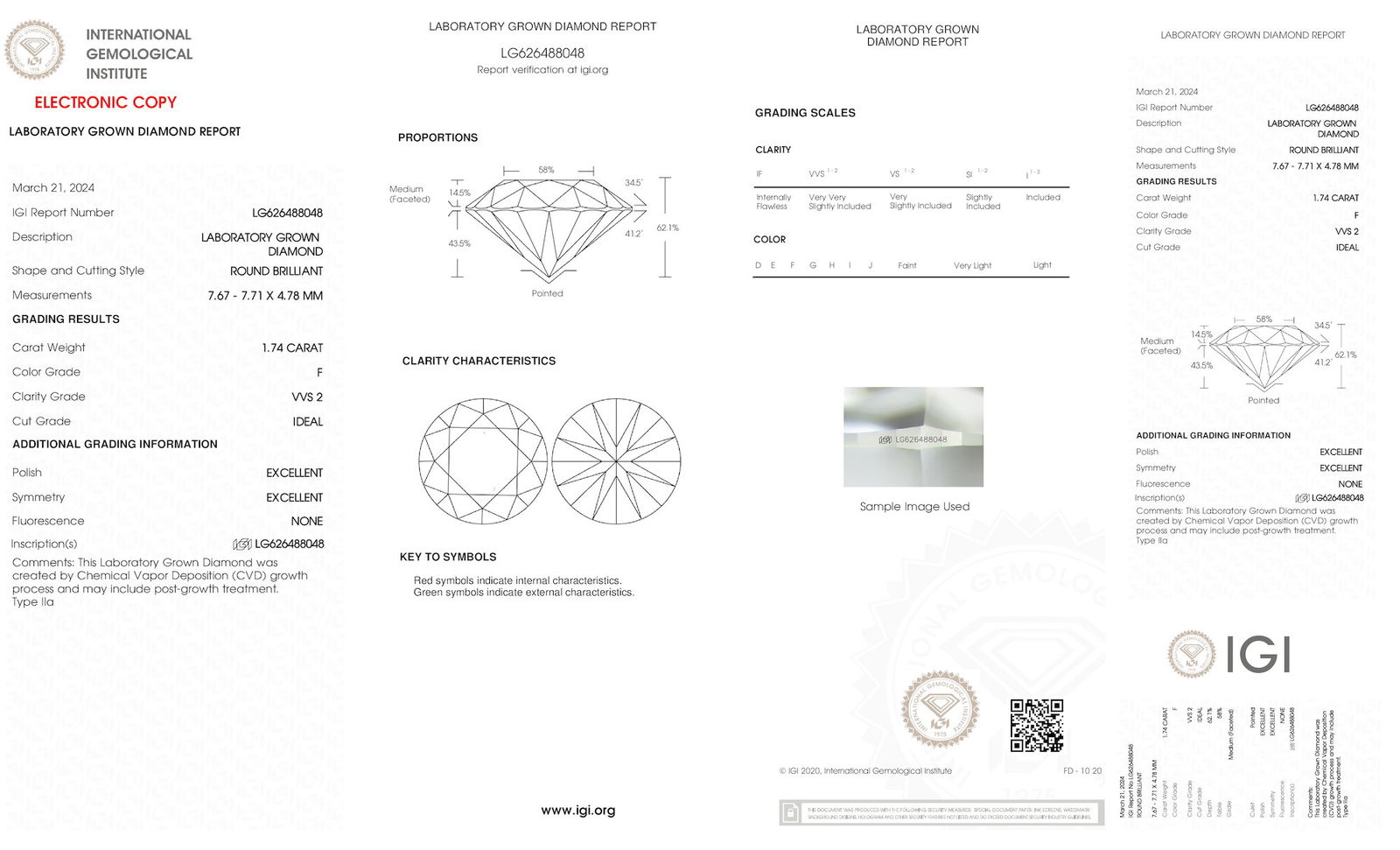 Certificate of diamond 1.74 Carat Round Diamond