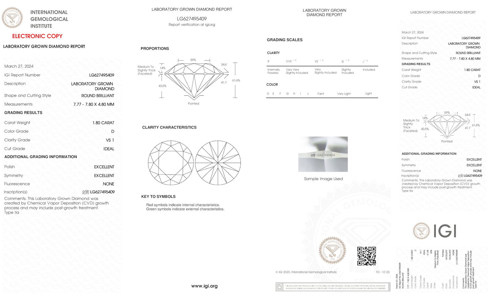 Certificate of diamond 1.8 Carat Round Diamond