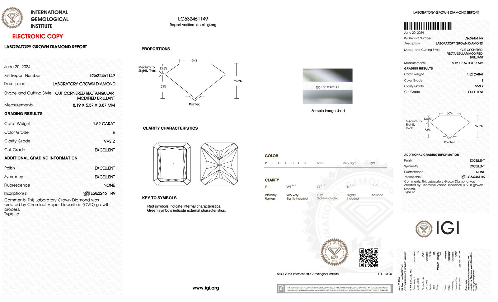 Certificate of diamond 1.52 Carat Round Diamond