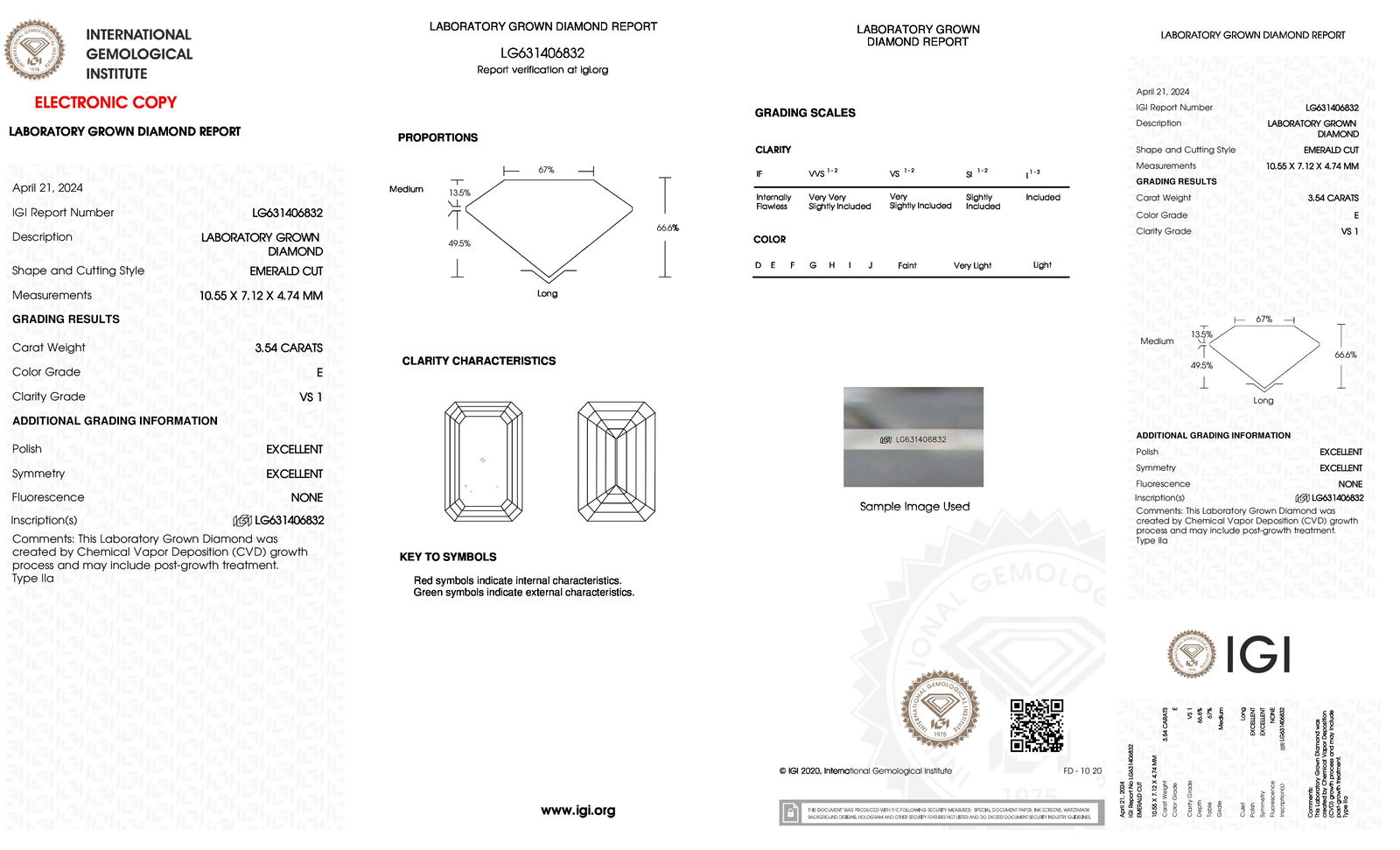 Certificate of diamond 3.54 Carat Emerald Diamond