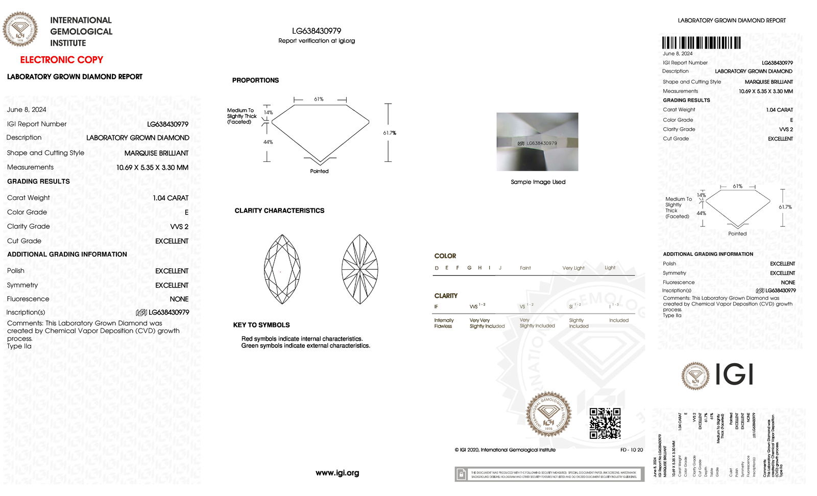 Certificate of diamond 1.04 Carat Marquise Diamond