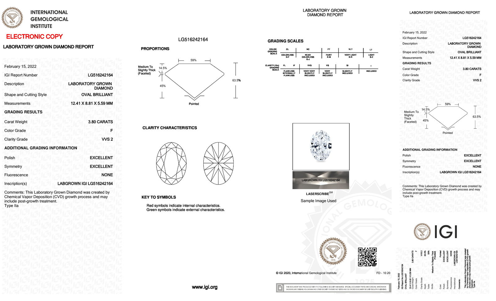 Certificate of diamond 3.8 Carat Oval Diamond