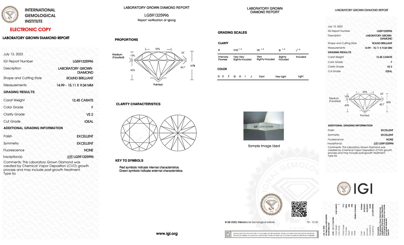 Certificate of diamond 12.45 Carat Round Diamond