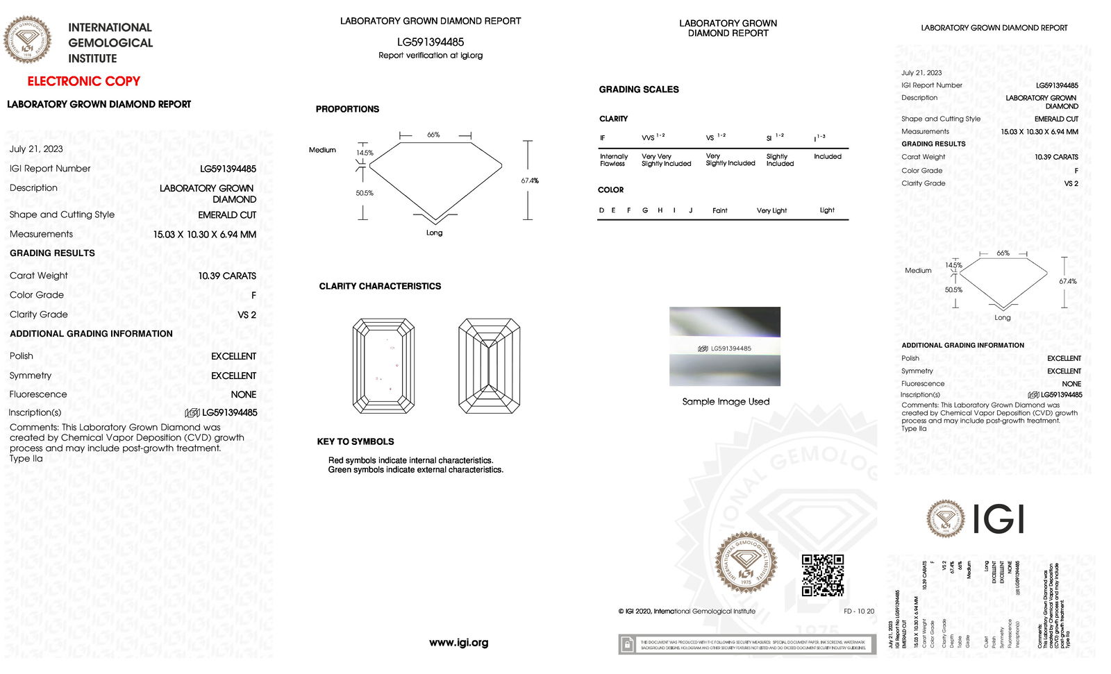 Certificate of diamond 10.39 Carat Emerald Diamond