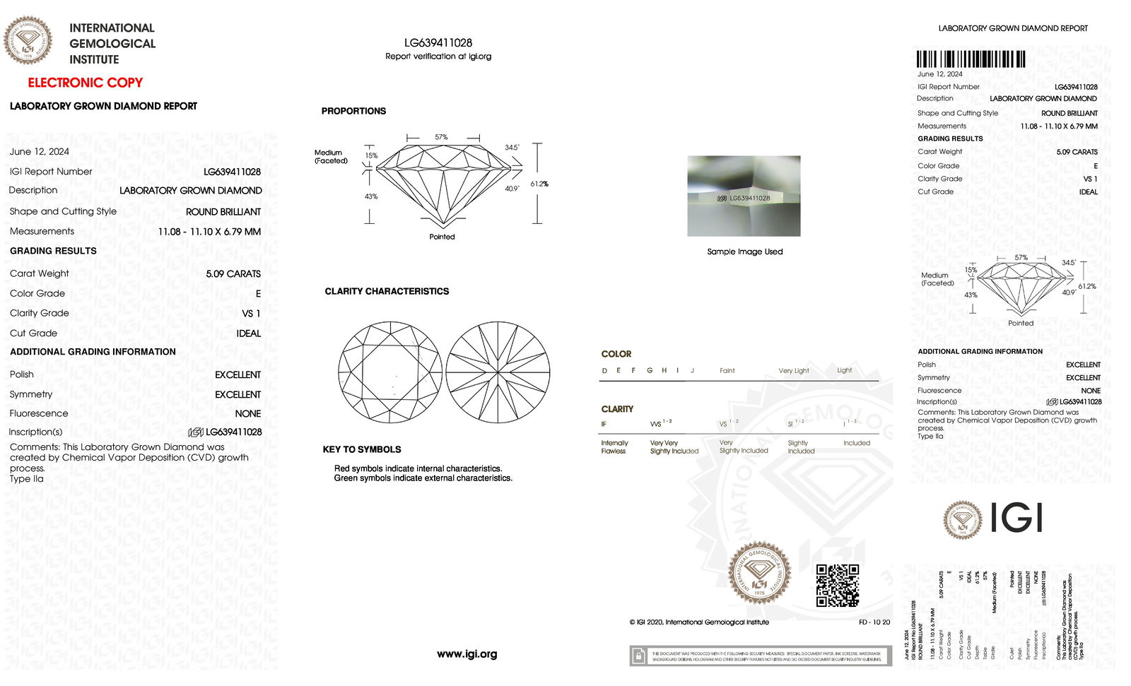 Certificate of diamond 5.09 Carat Round Diamond