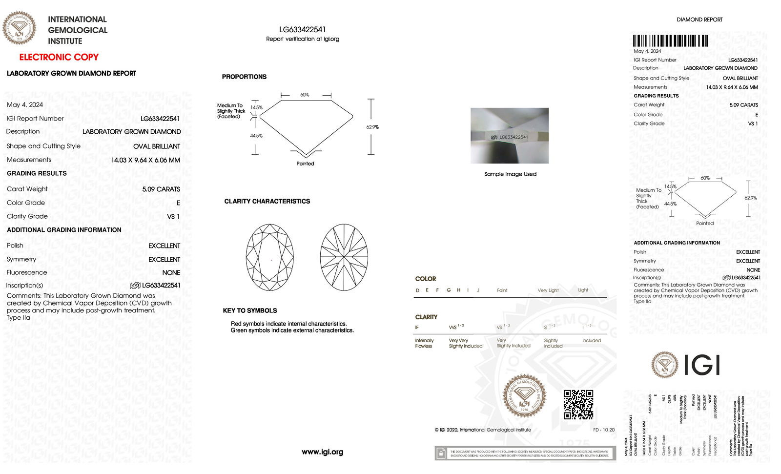 Certificate of diamond 5.09 Carat Oval Diamond