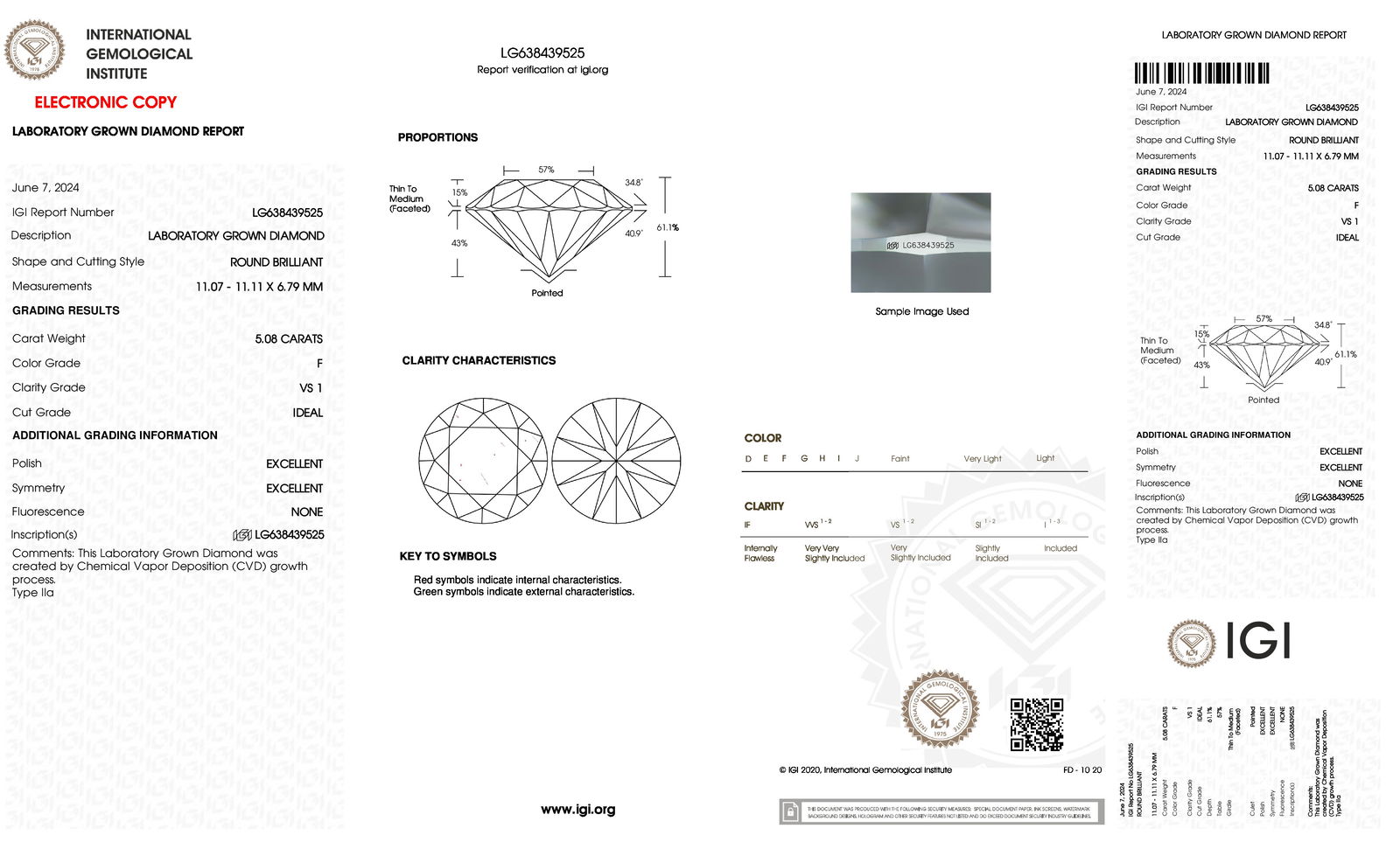 Certificate of diamond 5.08 Carat Round Diamond