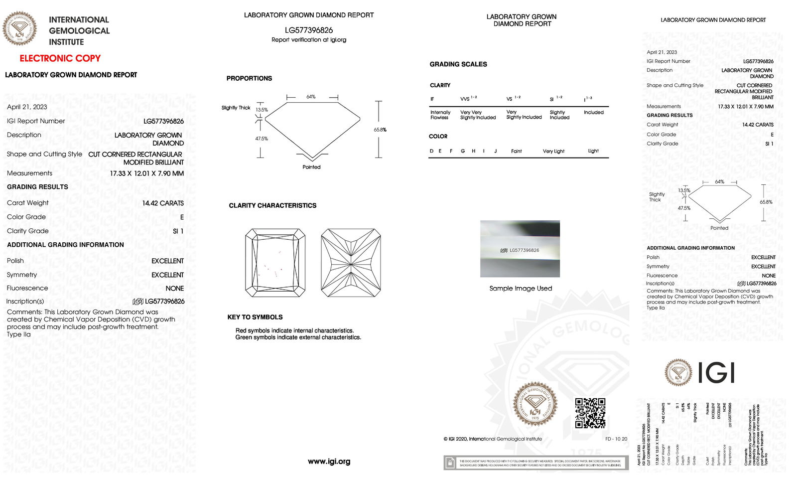 Certificate of diamond 14.42 Carat Radiant Diamond