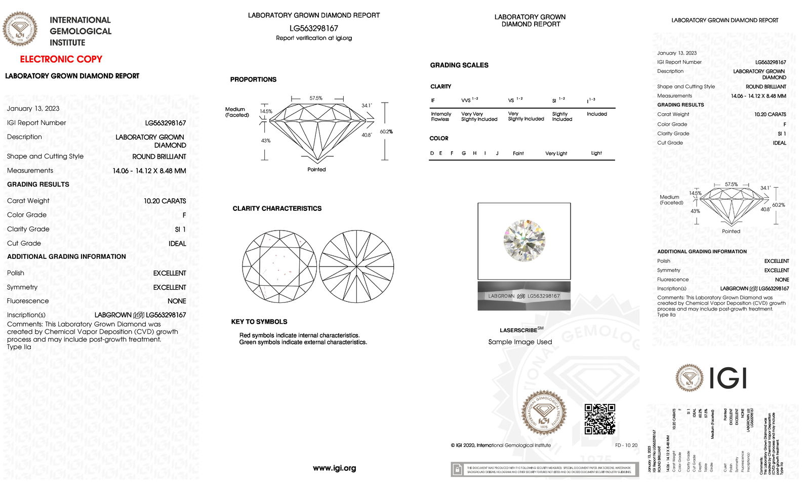 Certificate of diamond 10.2 Carat Round Diamond