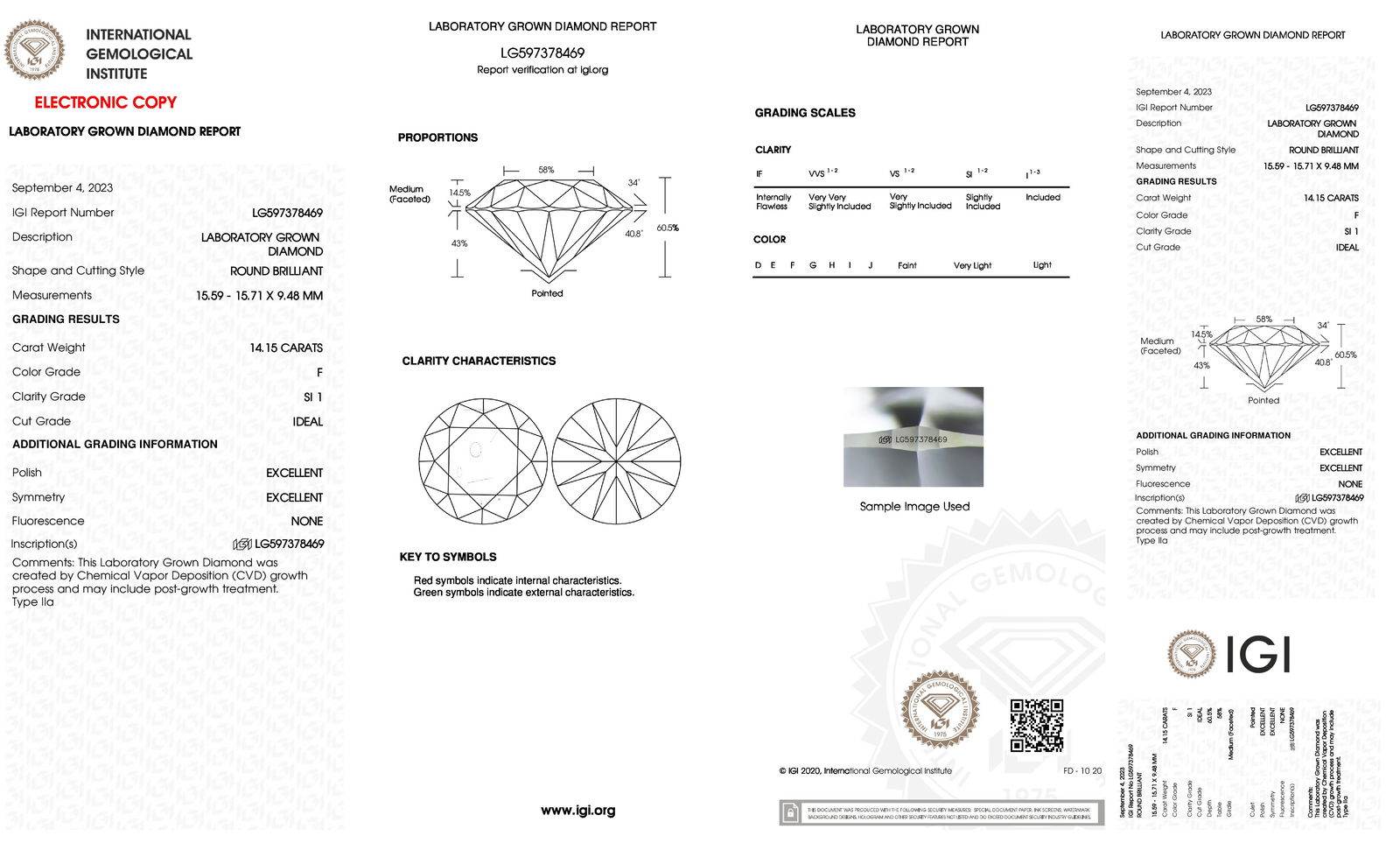 Certificate of diamond 14.15 Carat Round Diamond