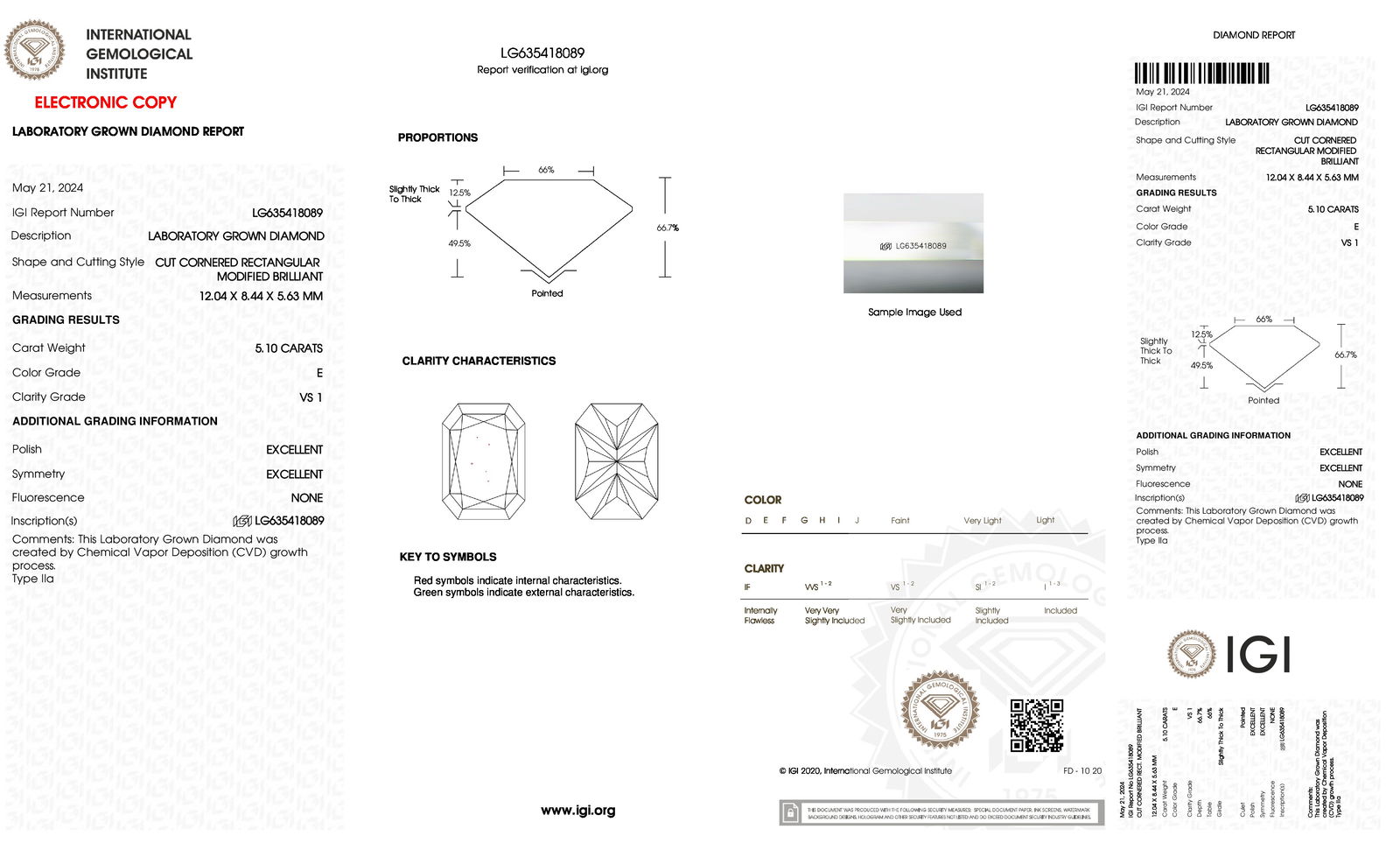 Certificate of diamond 5.1 Carat Radiant Diamond