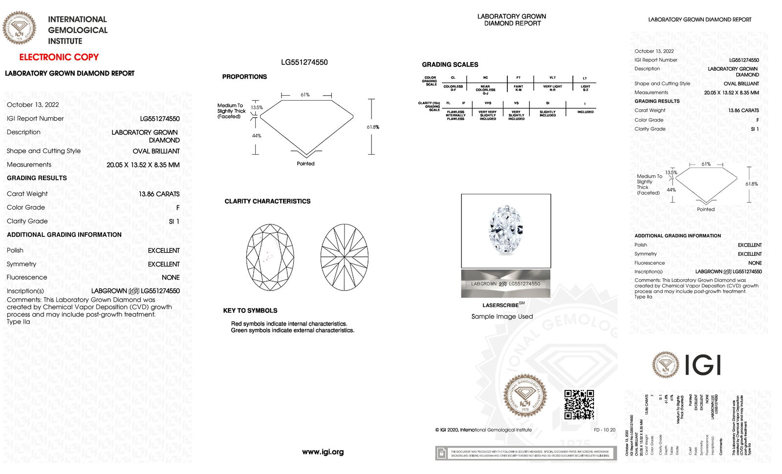 Certificate of diamond 13.86 Carat Oval Diamond