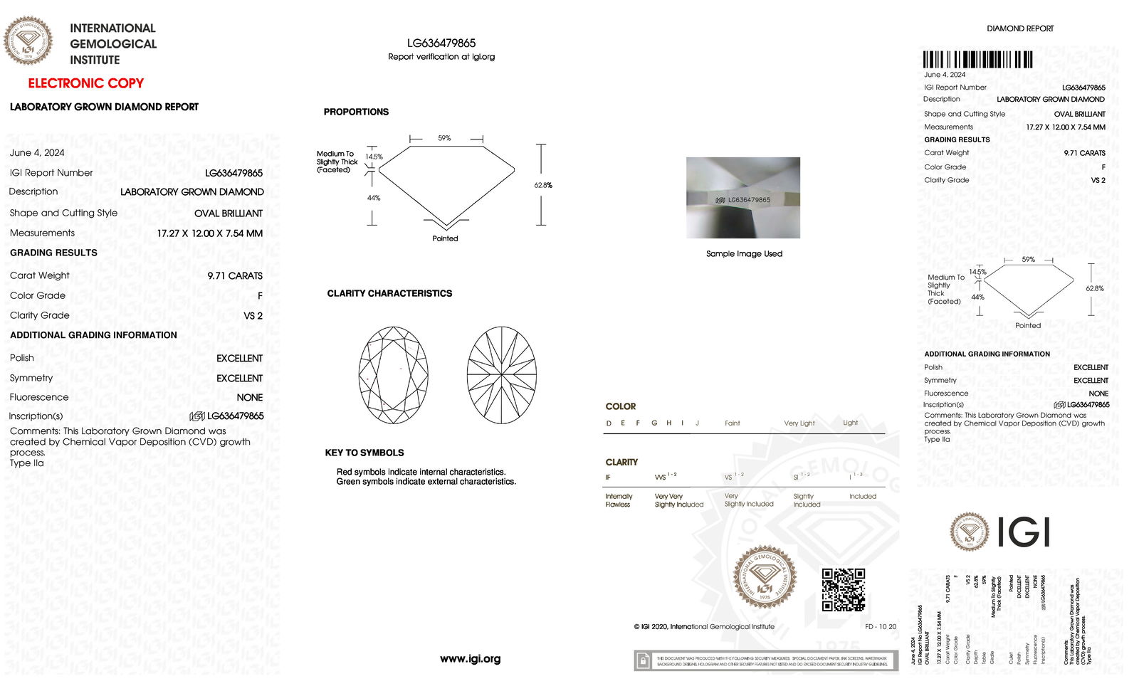 Certificate of diamond 9.71 Carat Oval Diamond