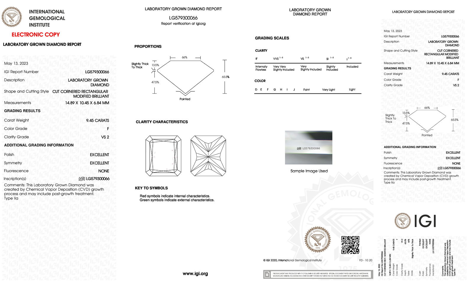 Certificate of diamond 9.45 Carat Radiant Diamond