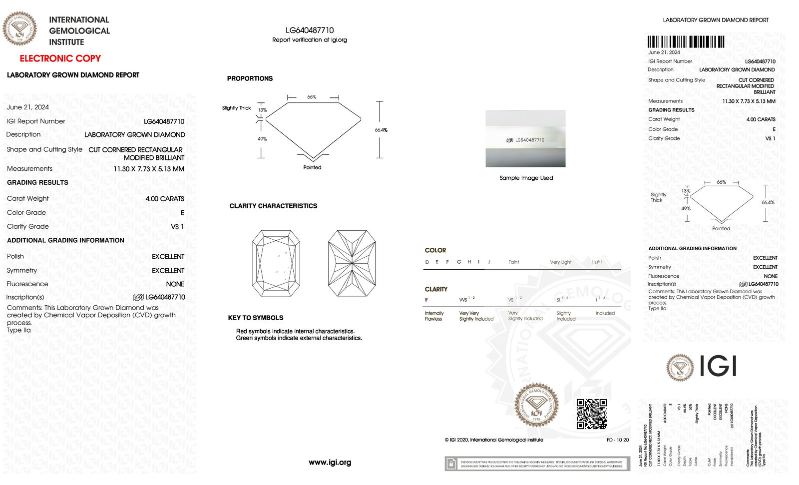 Certificate of diamond 4 Carat Radiant Diamond