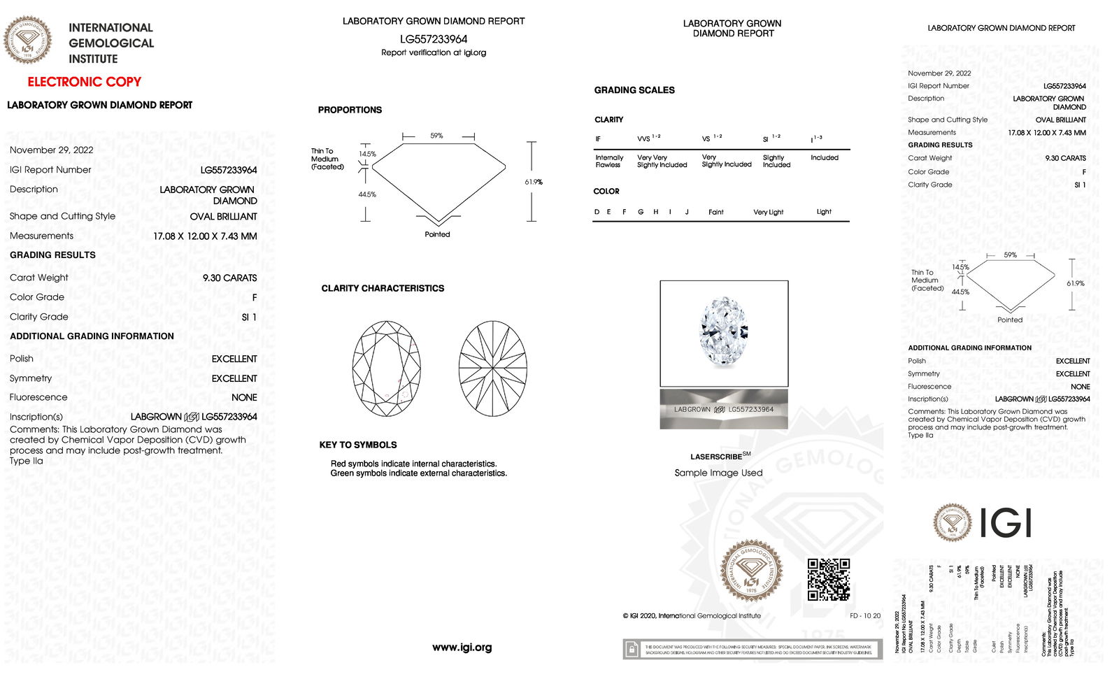 Certificate of diamond 9.3 Carat Oval Diamond