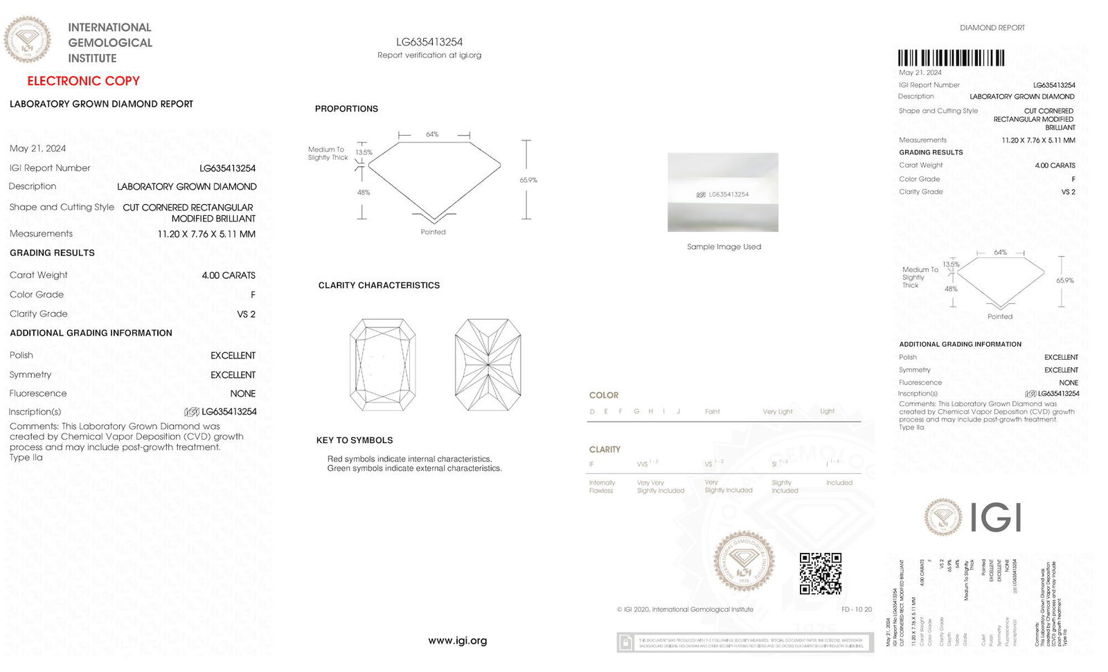 Certificate of diamond 4 Carat Radiant Diamond