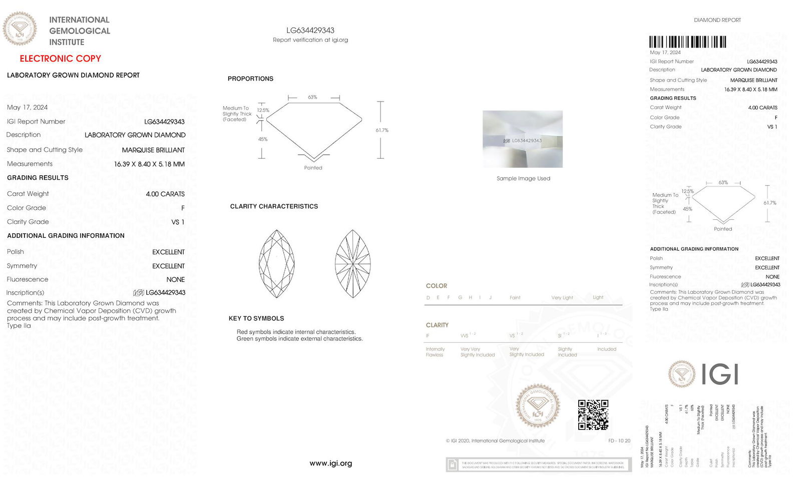 Certificate of diamond 4 Carat Marquise Diamond