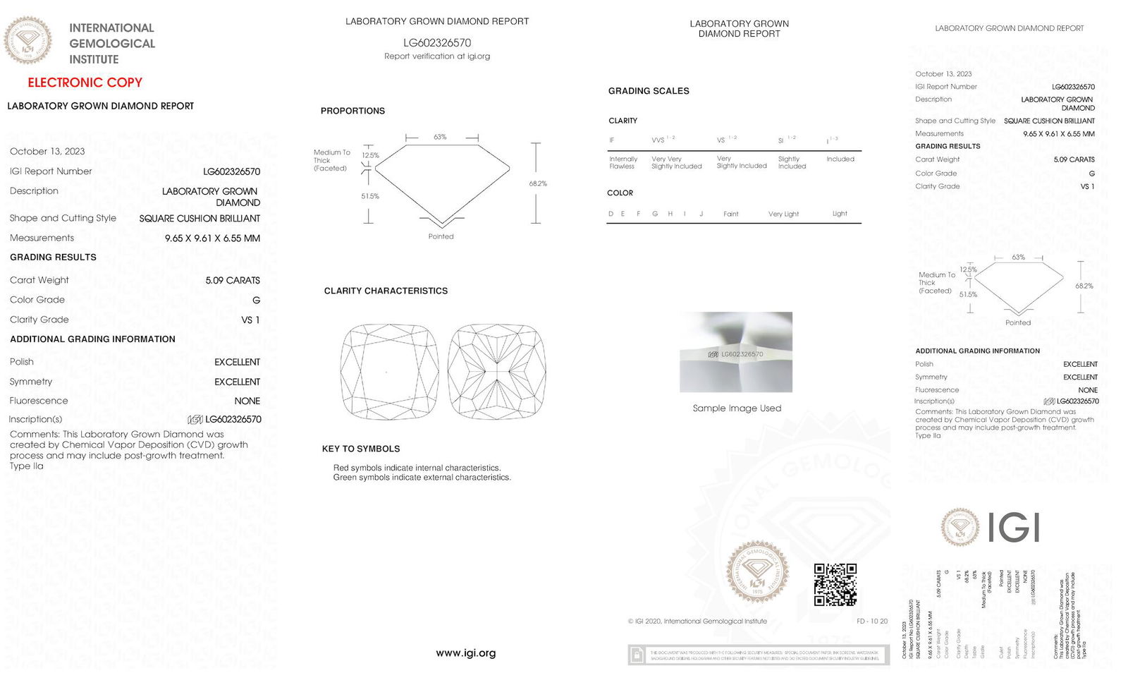 Certificate of diamond 5.09 Carat Cushion Diamond