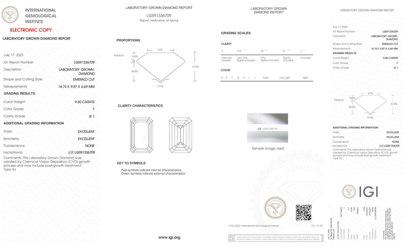 Certificate of diamond 9.6 Carat Emerald Diamond